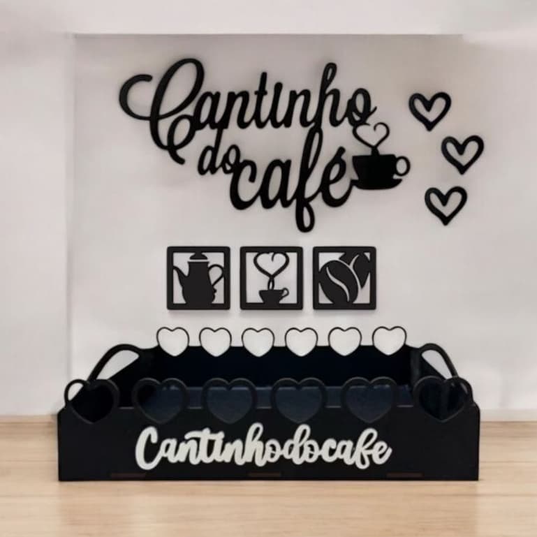 Kit Cantinho do Café Bandeja Coração + Apliques de Parede em MDF Cores