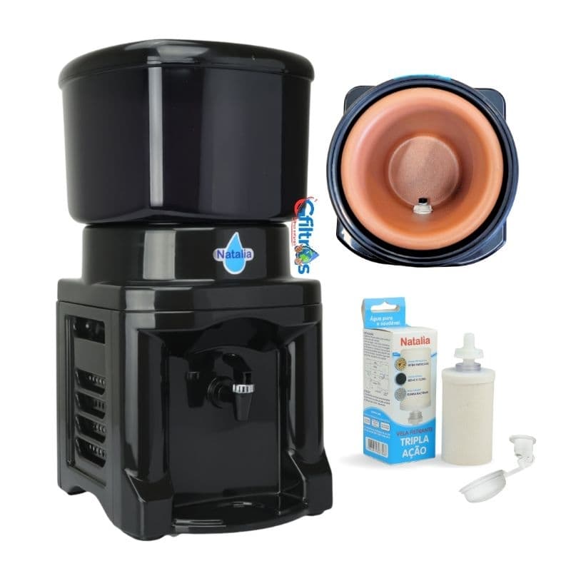 Filtro de Água Natalia 8.6 L com CUBA DE BARRO e Vela Tripla Ação e boia.