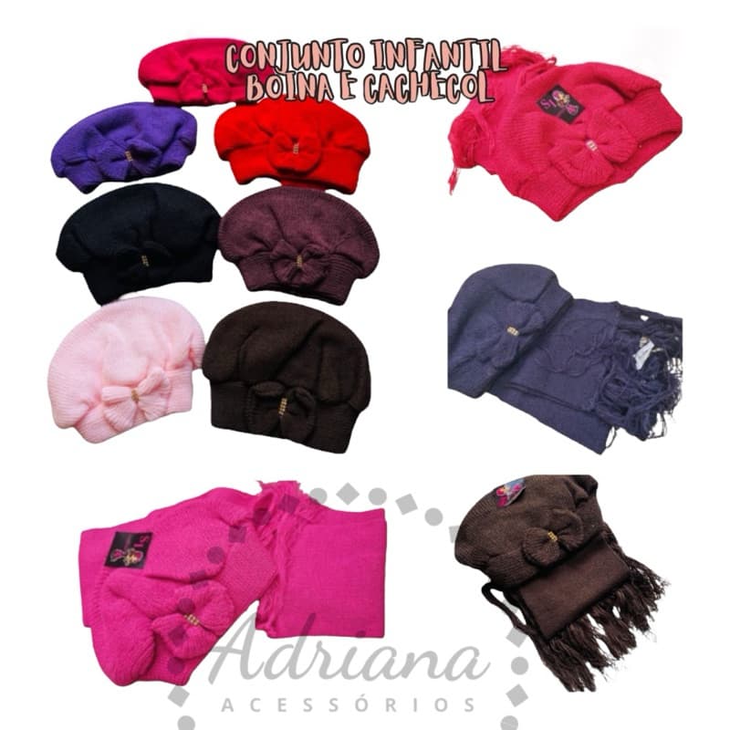 Kit 2 ou 3 Conjuntos de Boina e Cachecol Baby Menina de Lã Macio e Quentinho | Bebê de 4 a 18 meses