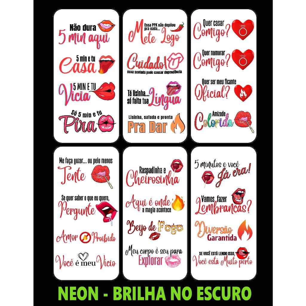 24 Tatuagens Temporárias NEON - BRILHA NO ESCURO Prova D'água Vários Adesivos Depilação 6 Cartelas