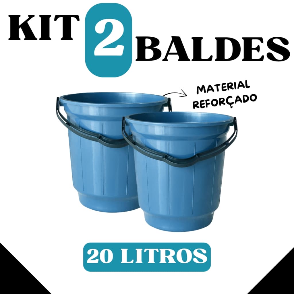 Kit com 2 Baldes 20 Litros com Alça – Plástico Resistente | Cores Sortidas - BF20