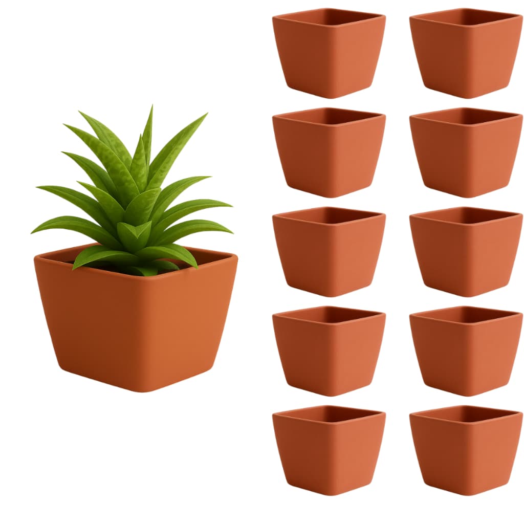 Kit 10 Vaso Quadrado Terracota Marrom Ceramico 750ml Plastico para Plantas Flores Suculentas
