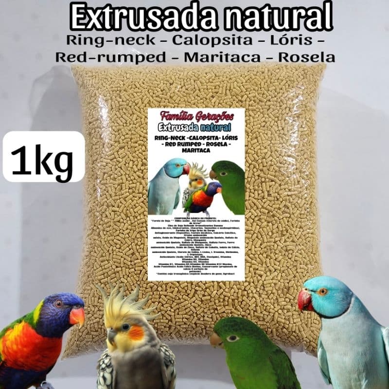 Extrusada granulada Natural Ring-Neck - Calopsita - Lóris - Red Rumped - Rosela - Maritaca (1Kg)