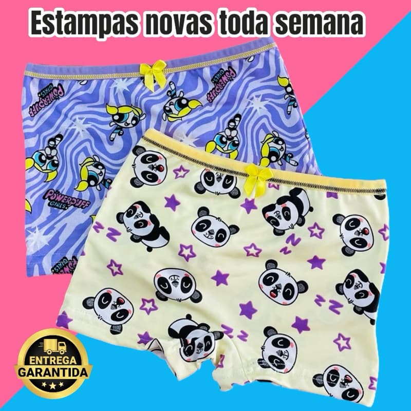 Kit 10 Calcinhas Boxer Menina Infantil Conforto e Estilo | Também em Kit com 5 Unidades