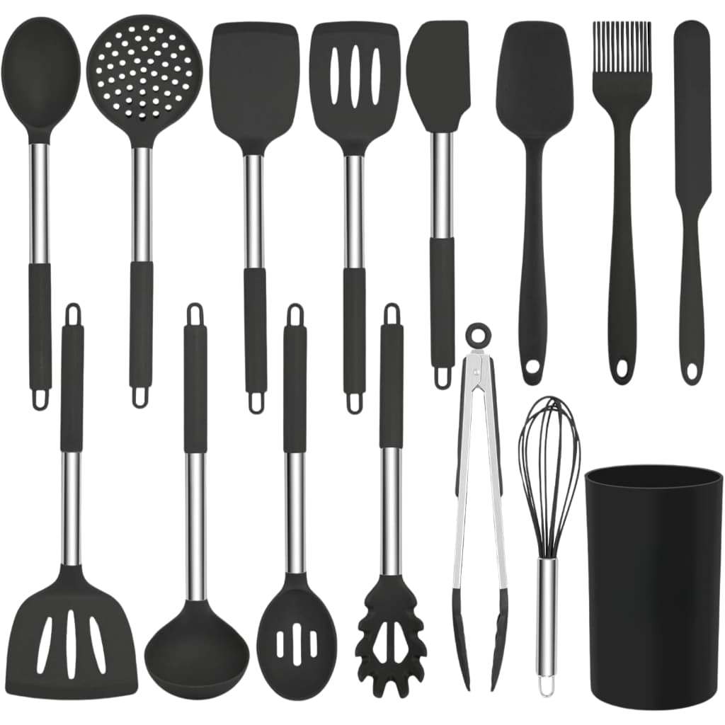 Kit Cozinha De Silicone Cabo De Aço Inox 15 peças Grande Alta Qualidade