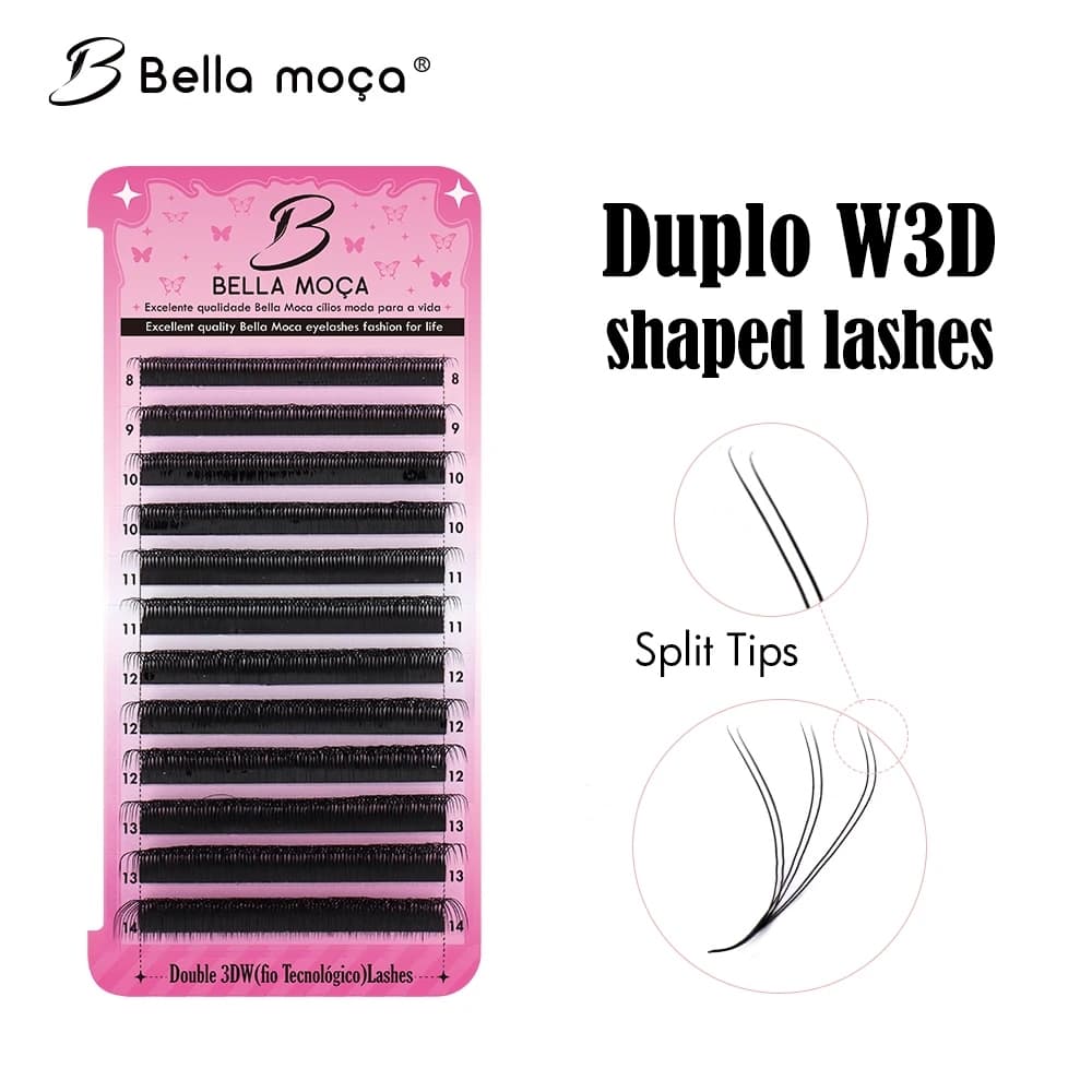 Bella Moça Cilios Duplo W3D Volume Egípcio 0,07D - Preto - ORIGINAL MIX- Maquiagem Profissional