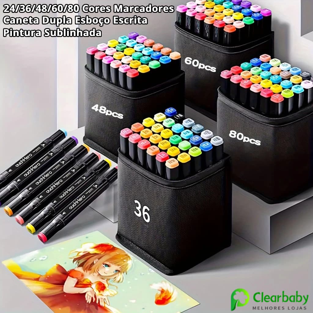 24/36/48/60/80 Cores Marcadores Caneta Dupla Esboço Escrita Pintura Sublinhada