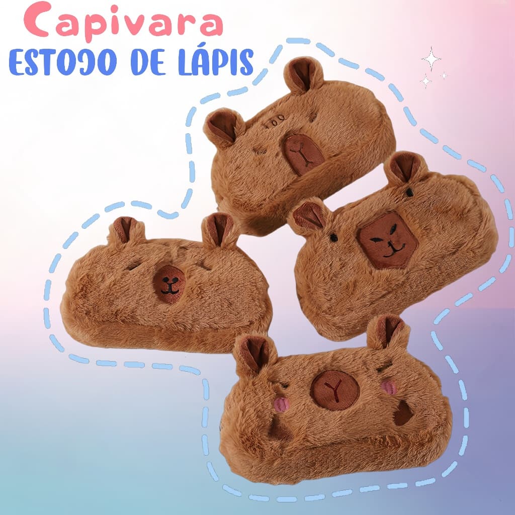 Estojo de pelúcia de desenho animado de grande capacidade, caixa lápis multifuncional para papelaria