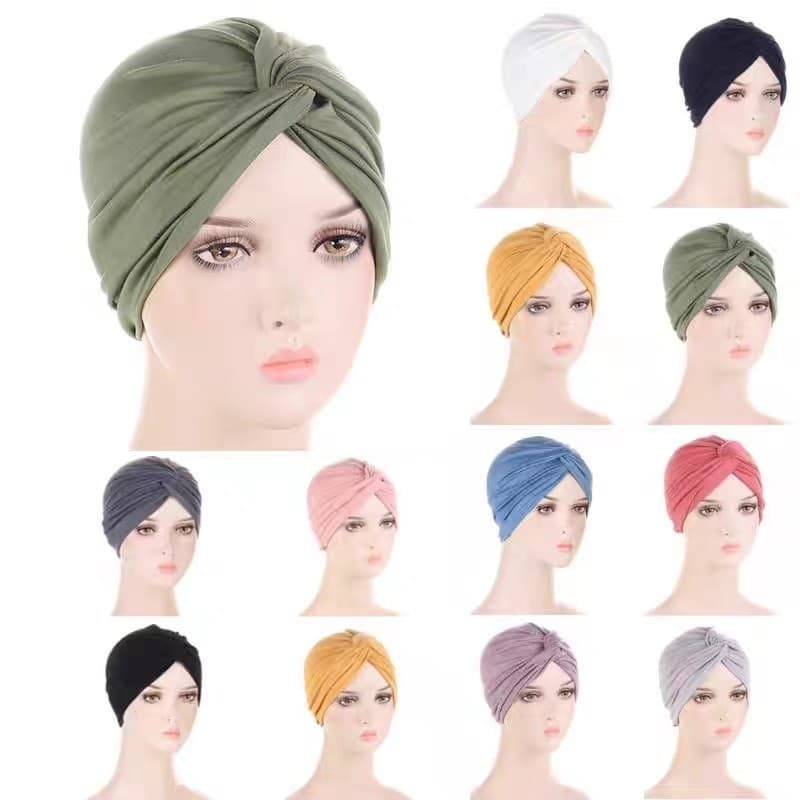 Touca Feminina para Quimioterapia - Lenço Muçulmano com Pregas, Confortável ，turbante indiano