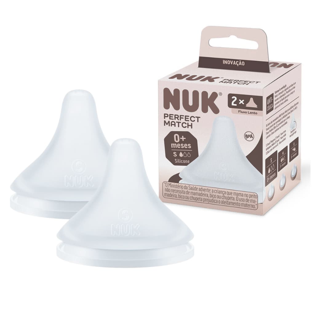 Kit Bicos Mamadeira Nuk Perfect Match Bico Reto Válvula Anticolica Silicone Macio Fluxo Variável +0m