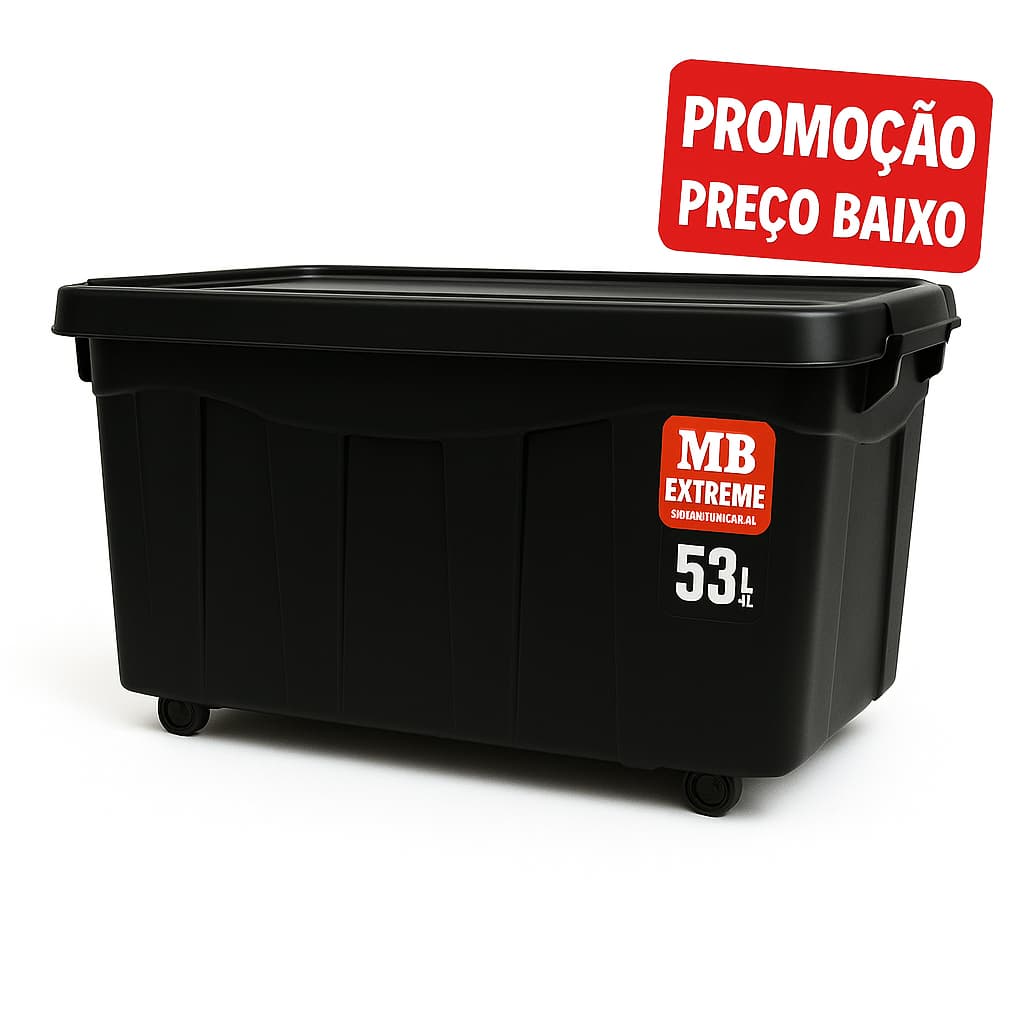 CAIXA ORGANIZADORA 53 LITROS MB PRETA COM TRAVAS E RODINHAS