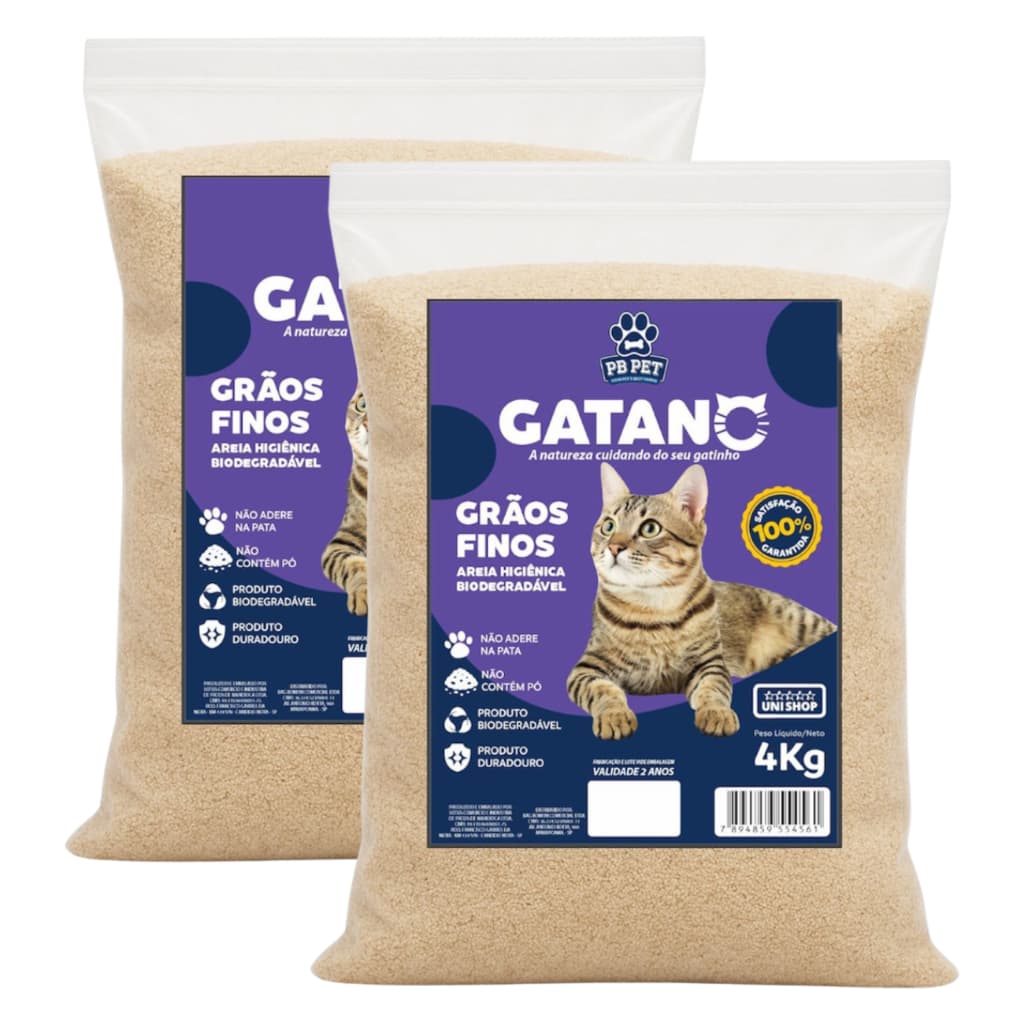 Areia Higiênica Biodegradável 100% Mandioca Para Gato - 8 Kg