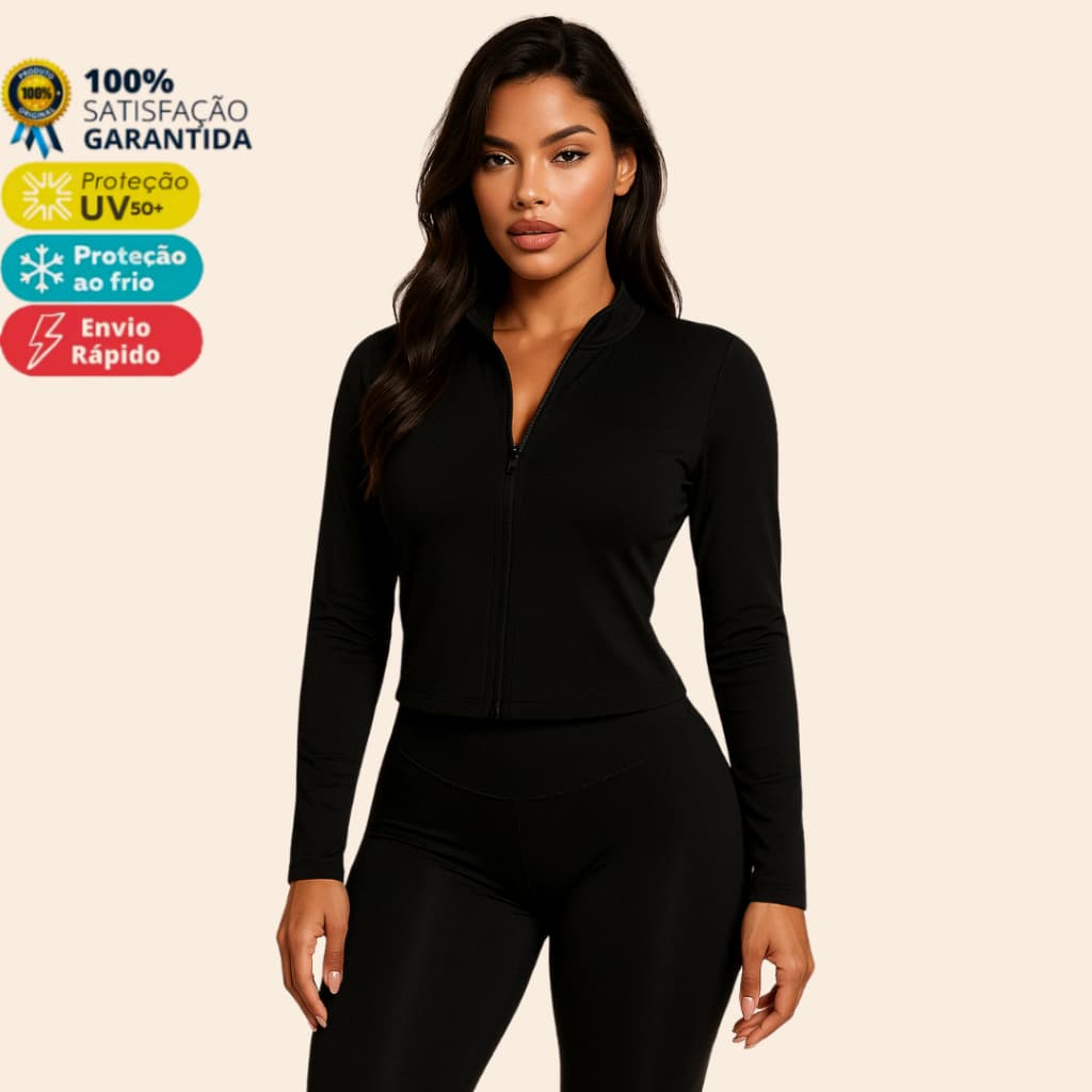 Jaqueta Feminina Treino Academia Slim Ziper Dryfit Proteção Solar Blusa Térmica