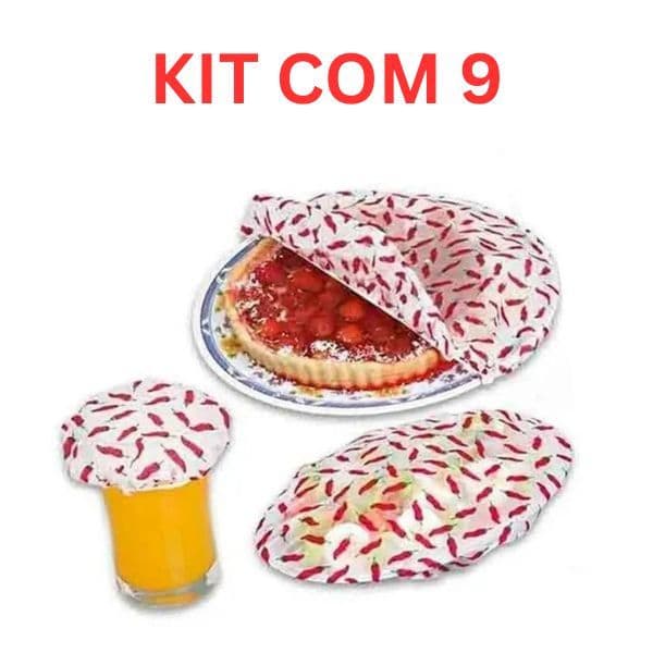 Kit 9 Tampa Cobre Fácil Conserva Alimentos Reutilizável Copo Travessa Prato c/ Elástico