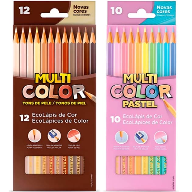 Kit Lápis De Cor Multicolor 12 Tons De Pele + 10 Tom Pastel