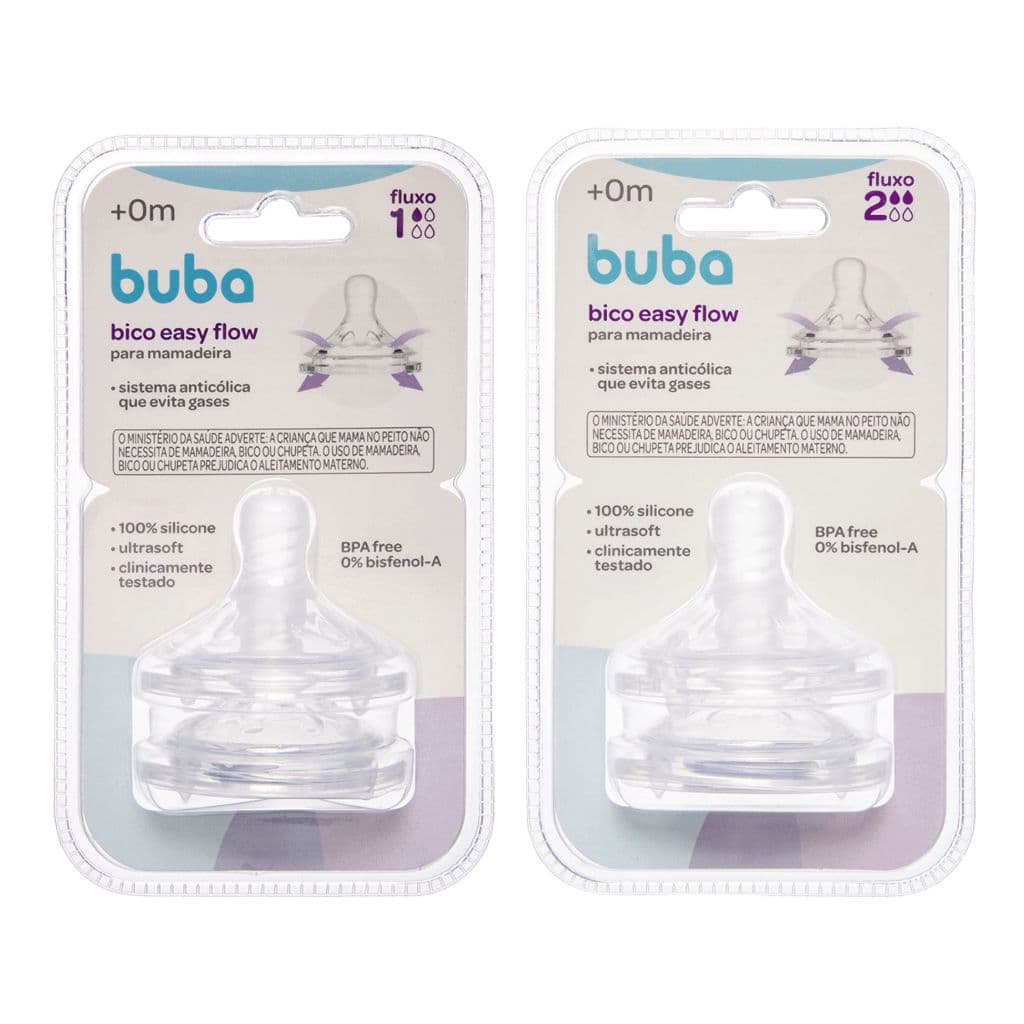 🍼 Kit 2 Bicos Buba Mamadeira Anticólica Easy Fluxo 1 / Fluxo 2 / Fluxo 3 / Fluxo 4 (+0m)Ultrasoft