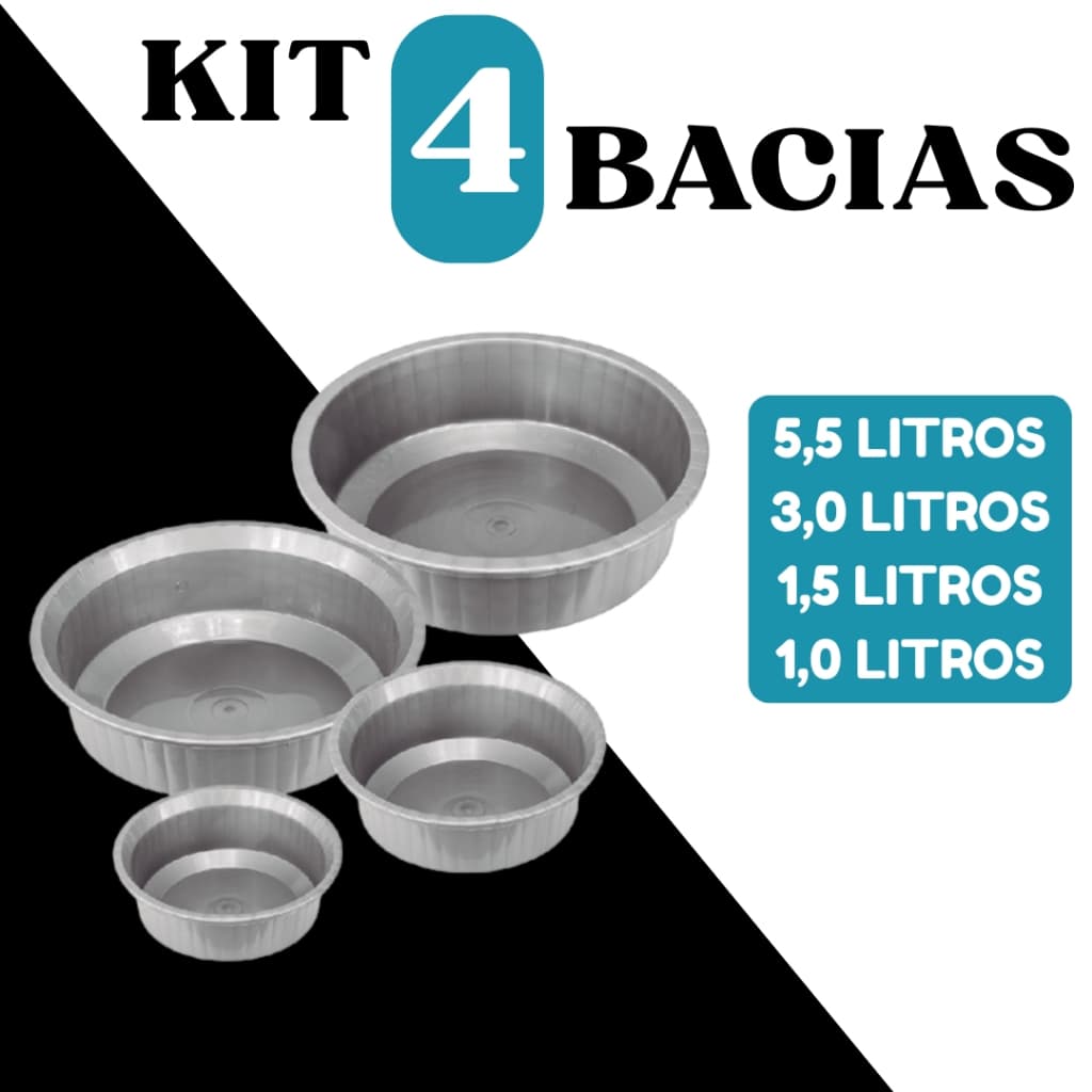 Kit 4 Bacias Plásticas Pequenas Cores Sortidas – 5L, 3L, 1,5L, 1L | Cozinha, Lavanderia, Multiuso Doméstico TOY 25271