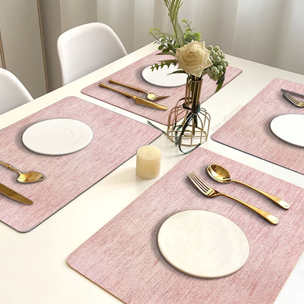 4 Jogo Americano Juta Rosa Impermeável Limpa Facil Pvc