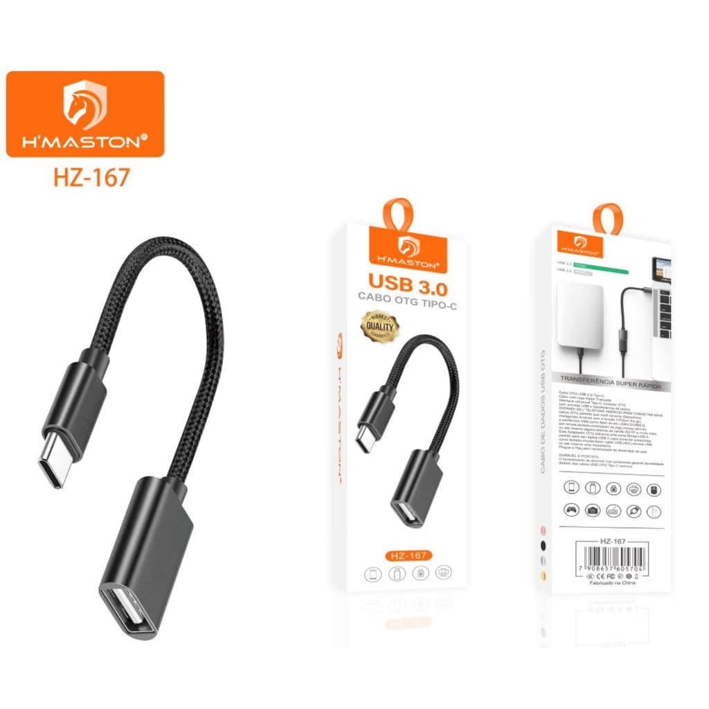 H’MASTON HZ167 Cabo Adaptador OTG USB para Tipo C Mouse Teclado Pendrive 3.0