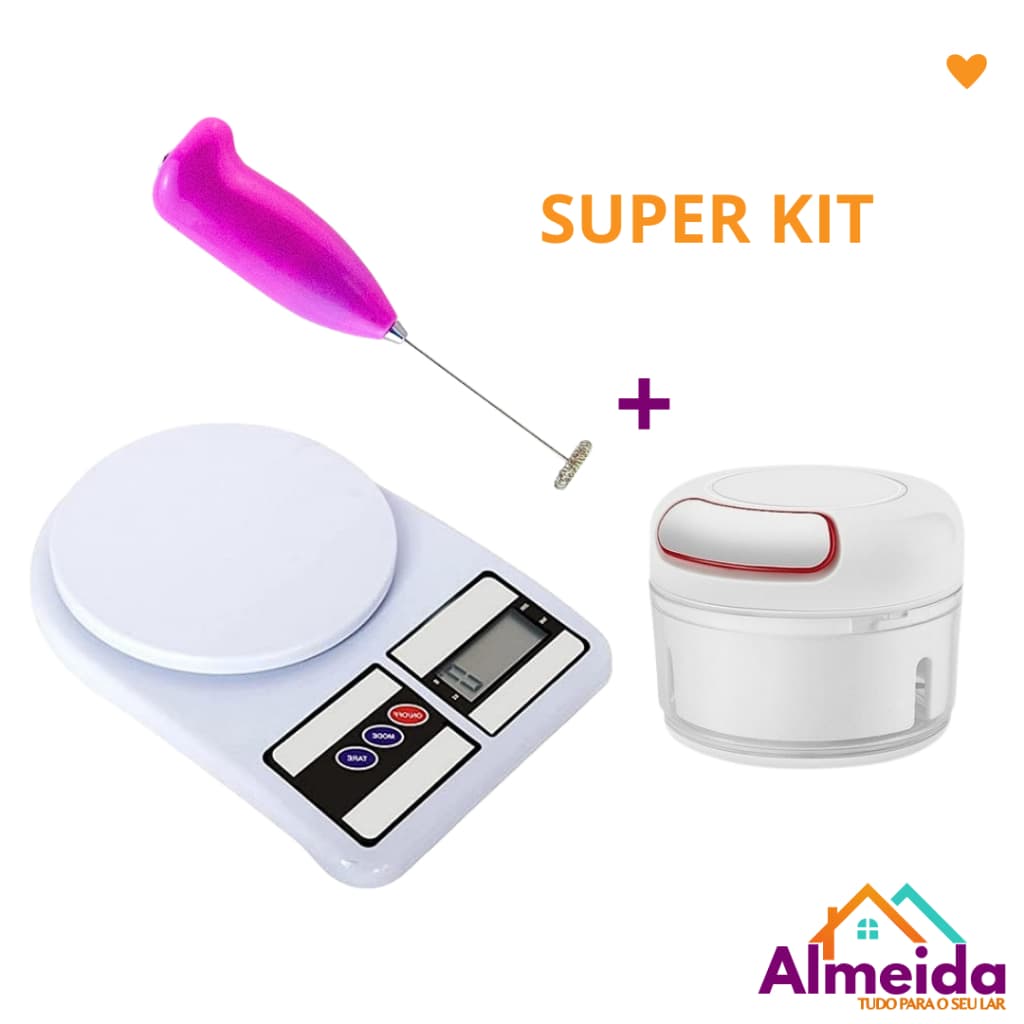 Conjunto Balança De Cozinha + Mini Triturador De Alho Temperos + Mixer