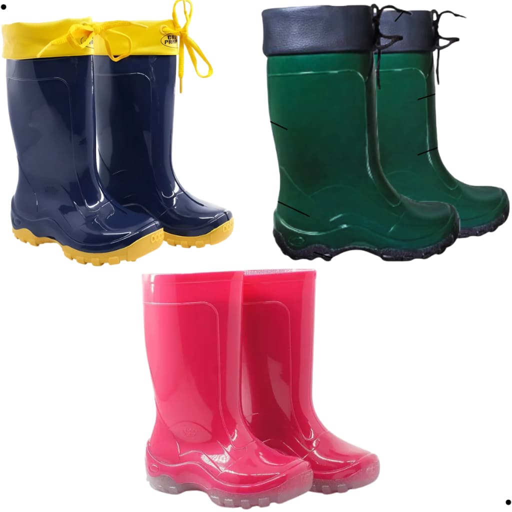 Bota Infantil Impermeável Azul Verde Rosa Pink Galocha Galochinha Com Amarra Pvc com Forro Conforto