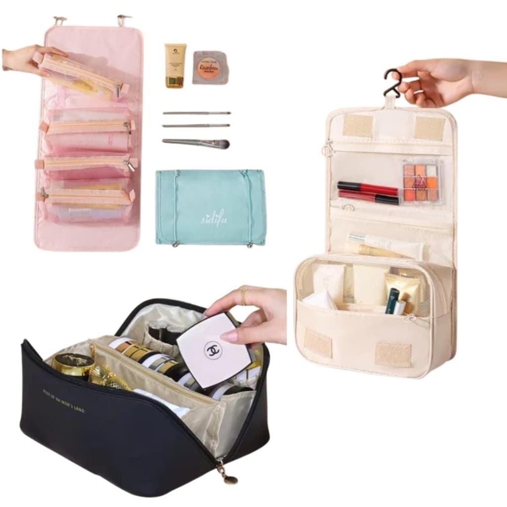 Necessaire Organizadora de Higiene Pessoal para Viagem Divisórias e Necessaire de Maquiagem Compartimento Destacáveis