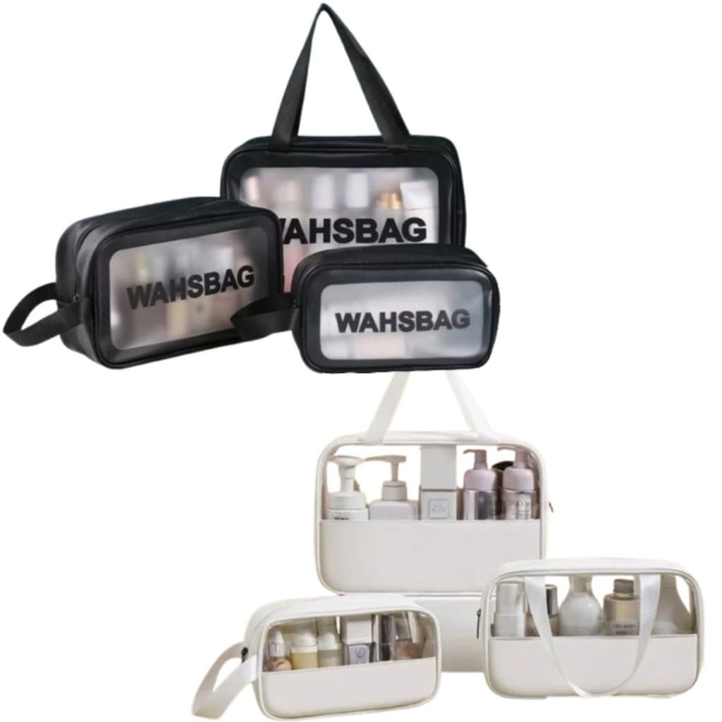 Kit 3 Necessaire Maquiagem Transparente WashBag A Prova De Água Viagem