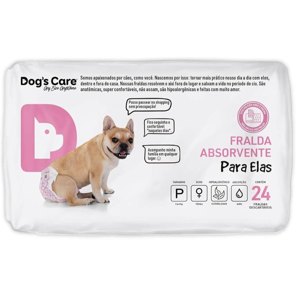 Fralda Higiênica Cães Pet Fêmea Dog's Care - Tam: P 24 Unids - Alta absorção e antialérgico