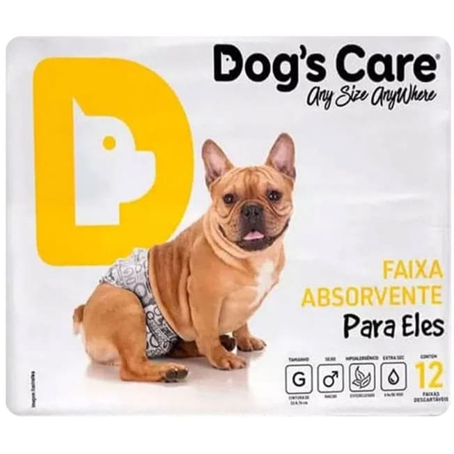 Fralda Descartável Higiênica Cão Macho Dogs Care Tam G 12 Un