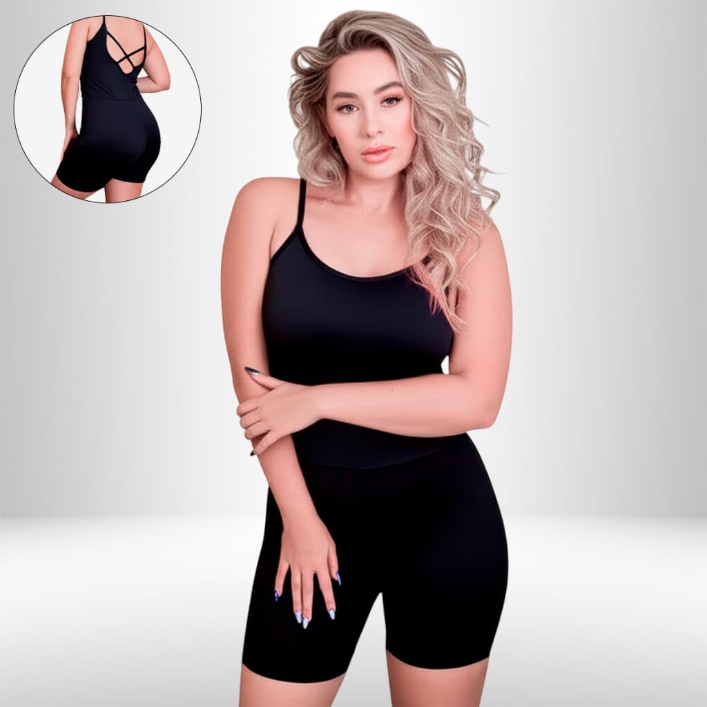 Macaquinho Fitness Curto Liso Degrade Com Bojo Academia Suplex Macacão Treino