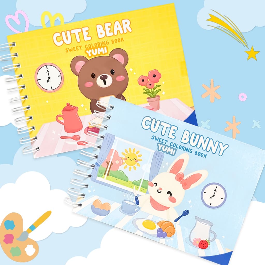 Livro de Colorir Cute Bear Cute Bunny Goods Folhas 180G Desenhos Super Fofos Pintar Crianças E Adultos