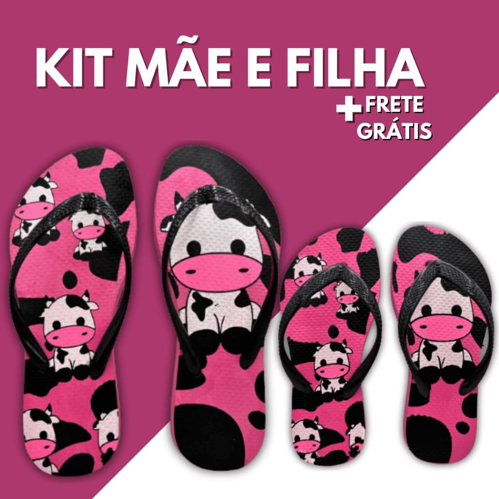 Kit Mãe E Filha Chinelo Sandalia Feminino Vaquinha Adulto Infantil Slim Calçado Antiderrapante Macio Leve Barato Confort