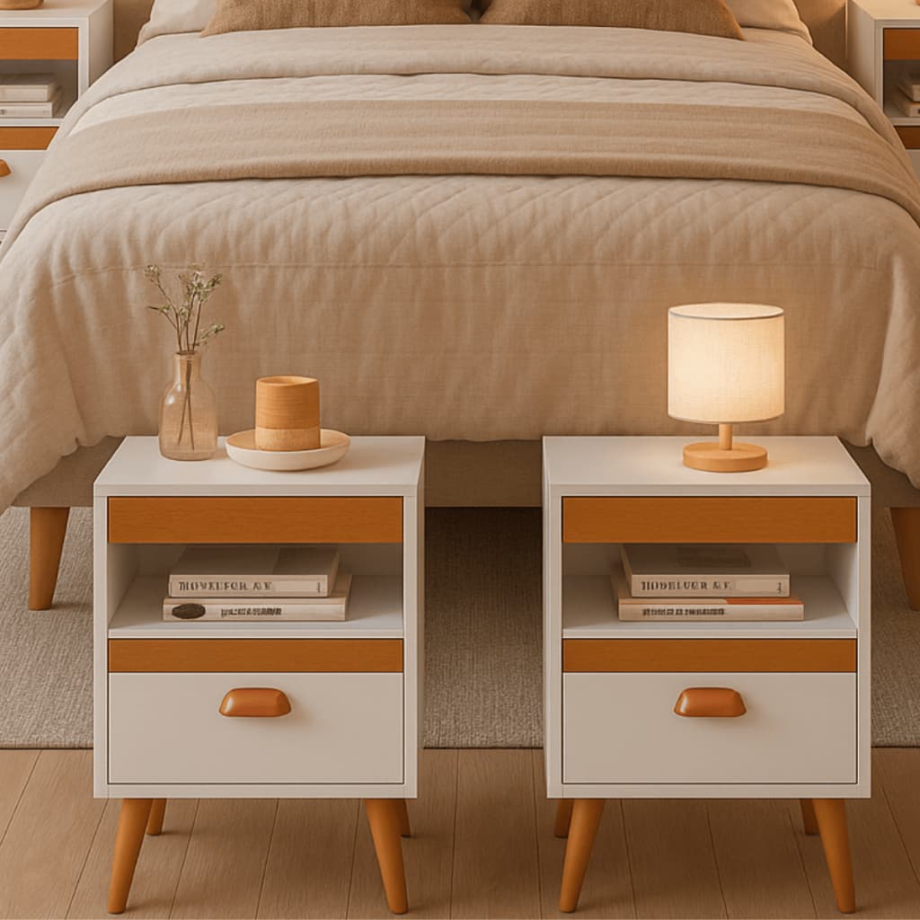 Kit 2 Mesa de Cabeceira PROMOÇÃO Quarto Criado Com Gaveta Puxador Pes de Polimero Nicho de Acessorio