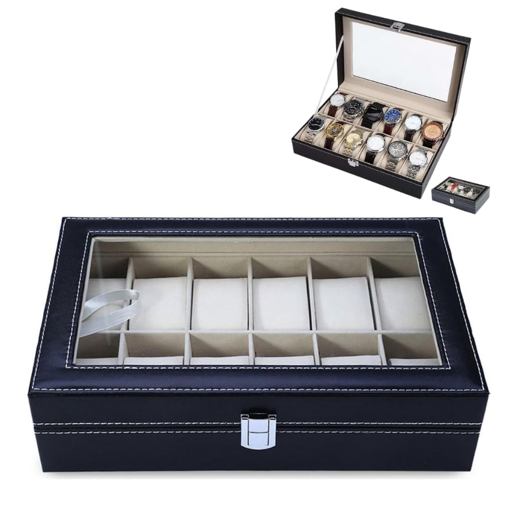 Maleta Estojo Porta Relógio Para 12 Unidades Preto