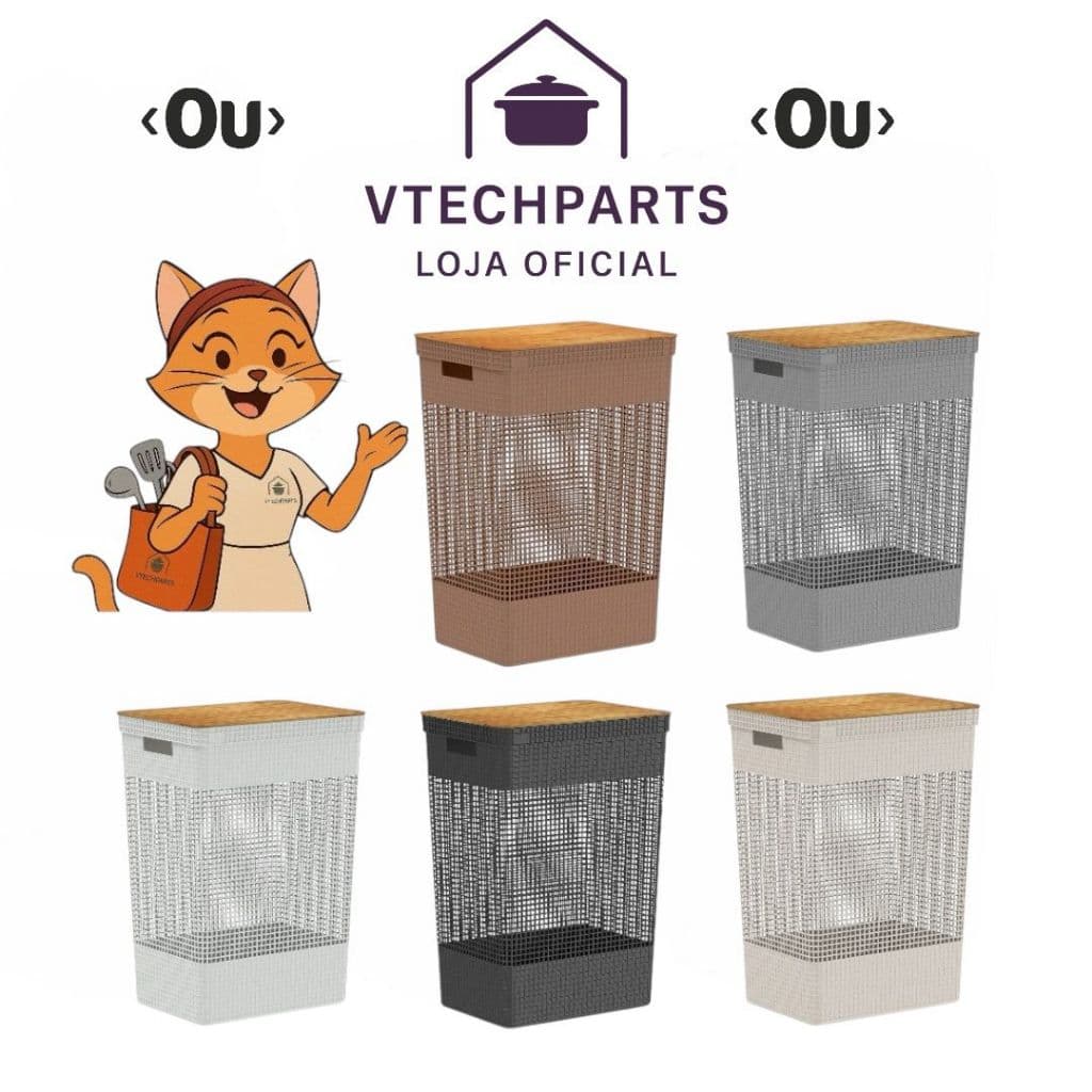 Cesto De Roupas OU Grid Com Tampa De Bambu 49 Litros 5 cores disponíveis