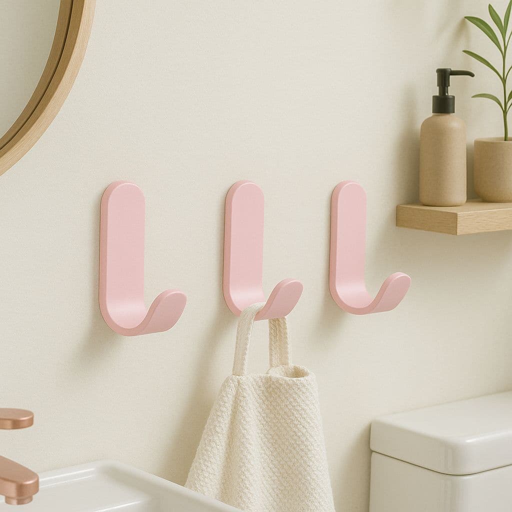 Gancho de Parede com Fita Dupla Face 3M para Toalhas Banheiro Cor Rosa