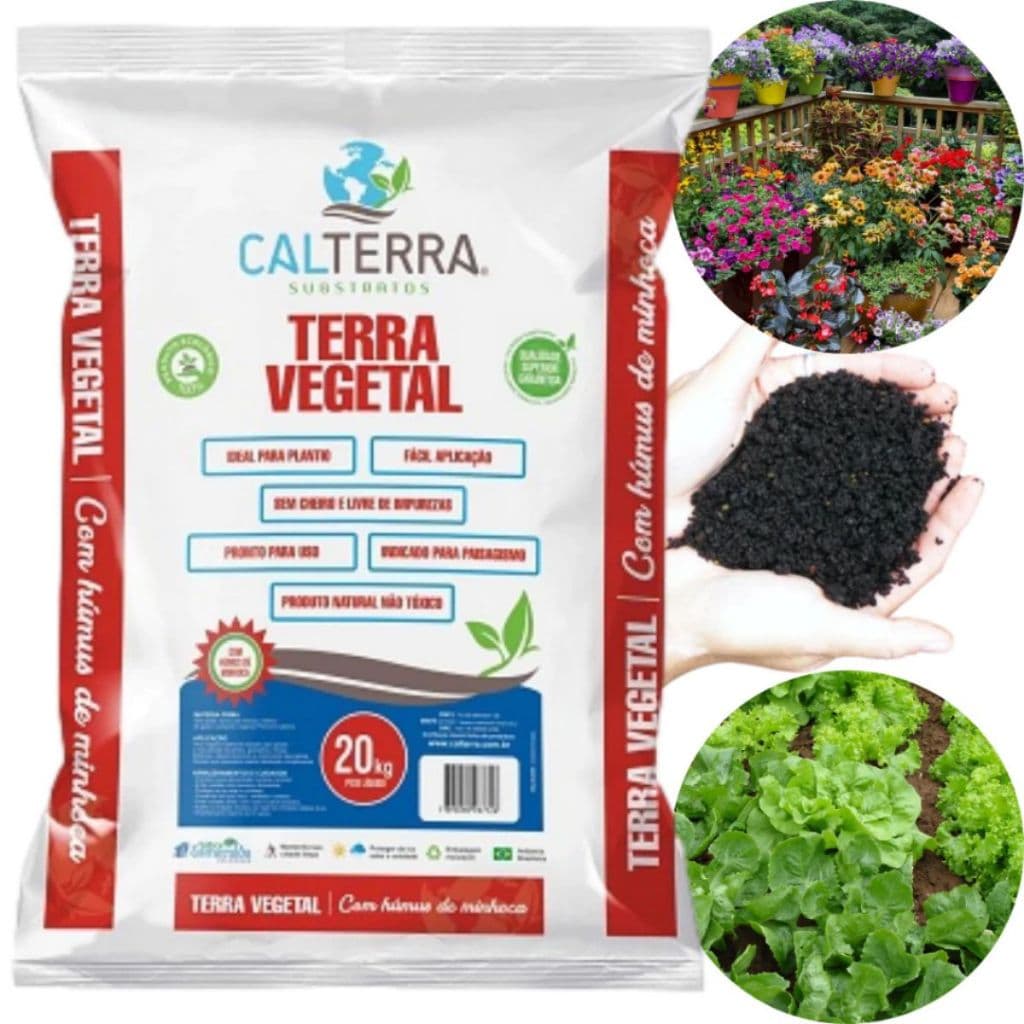 Terra Vegetal adubada com Húmus de Minhoca 3kg,10kg ou 20kg - Calterra (MÁX 30KG POR COMPRA)