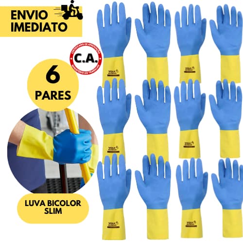 6 ou 3 Pares Luva Neoprene Bicolor Volk de Segurança Química CA Alta Resistência EPI Profissional