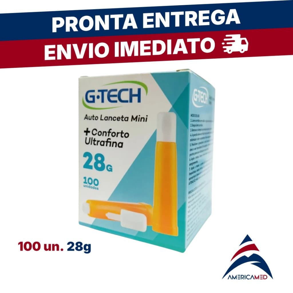 Auto Lanceta Mini G-Tech 28G Ultrafina – Caixa com 100 Unidades
