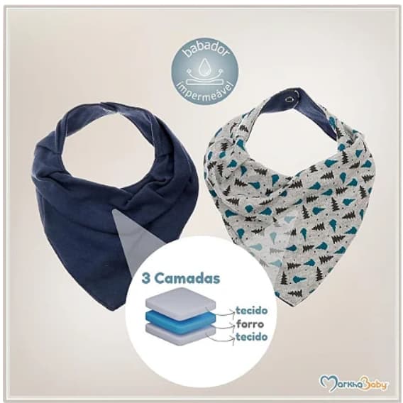 Kit 2 Babadores Impermeáveis Bandana para Bebê - 100% Algodão, Reutilizáveis e Laváveis