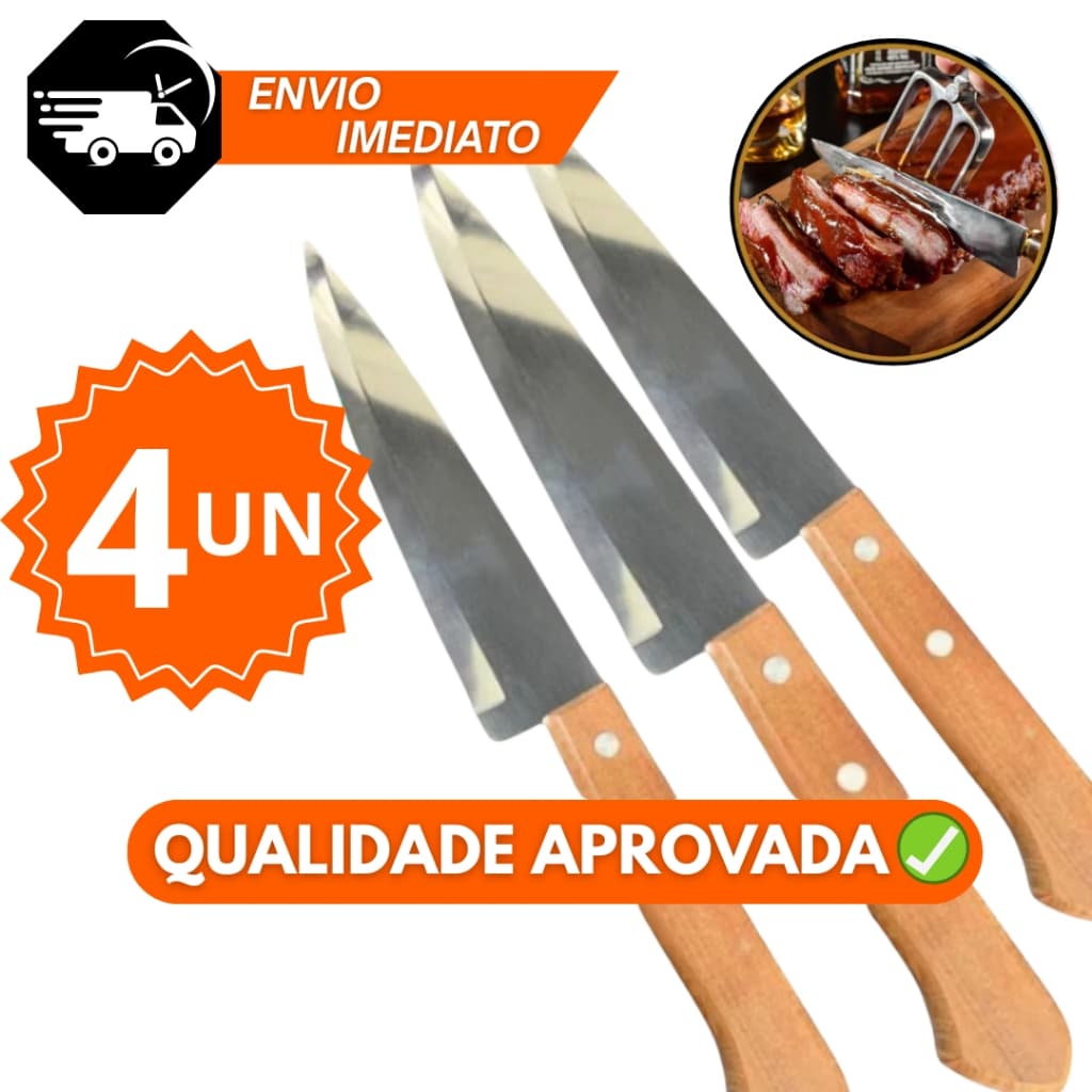 Facas de Cozinha Para Carne Legumes Peixeira de Inox 6'' Cabo Madeira