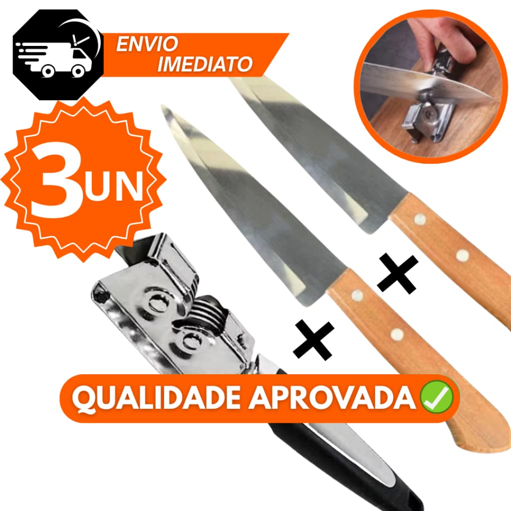 Kit 2 Facas de Cozinha Peixeira 6'' Aço Inox Mais Afiador Amolador Profissional