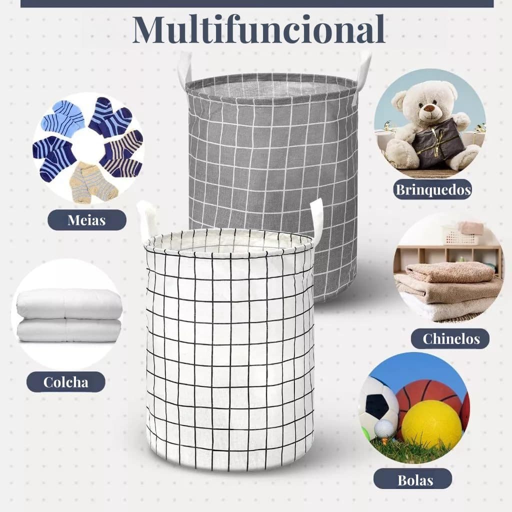 Cesto de Roupa Treliça Branca Dobrável Multiuso Roupas Brinquedos Lavanderia