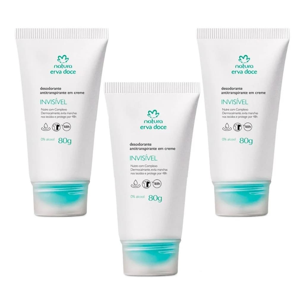 kit desodorantes antitranspirantes em creme natura todo dia erva doce (03 unidades)