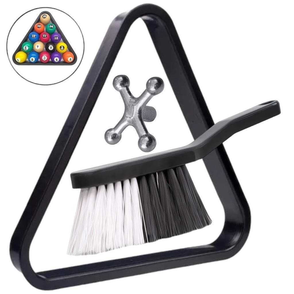 Triangulo de Bilhar Cruzeta Metal PuxaSaco Para Taco de Sinuca Escova de Limpeza Mesa Snooker Kit