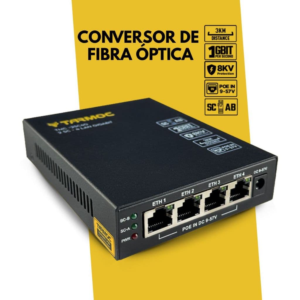 CONVERSOR DE MÍDIA FIBRA ÓPTICA TARMOC TMC-2SC4G-AB-P-V1 4 PORTAS RJ-45 1Gbps 2 PORTAS SC 3KM