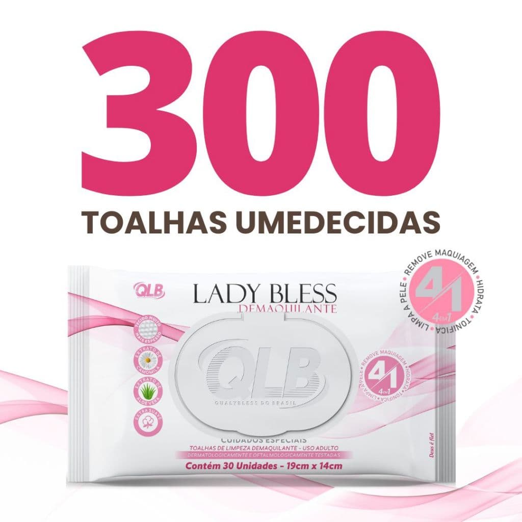Kit com 10 Lenços/Toalhas Demaquilantes Lady Bless C/30