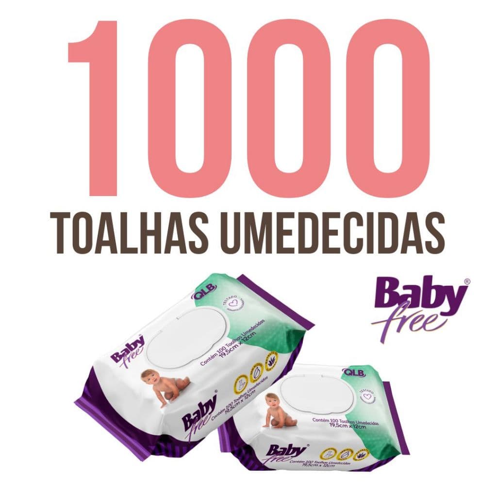 Kit com 10 Lenços/Toalhas Umedecidas Baby Free C/100- Com Flip top
