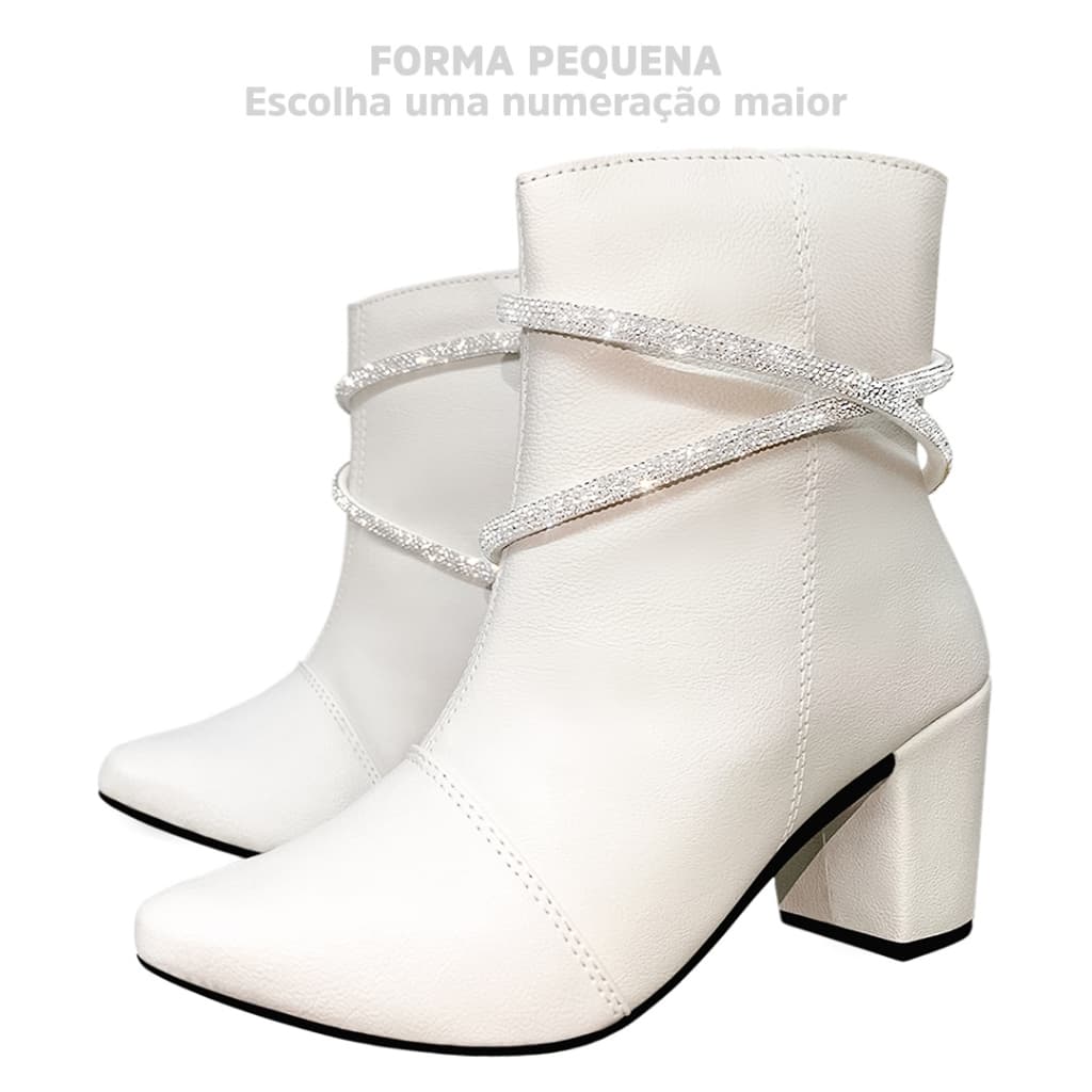 Bota Feminino Bico Fino Com Tiras De Strass Salto Bloco Bota Fashion Confortável Ref. 20/131