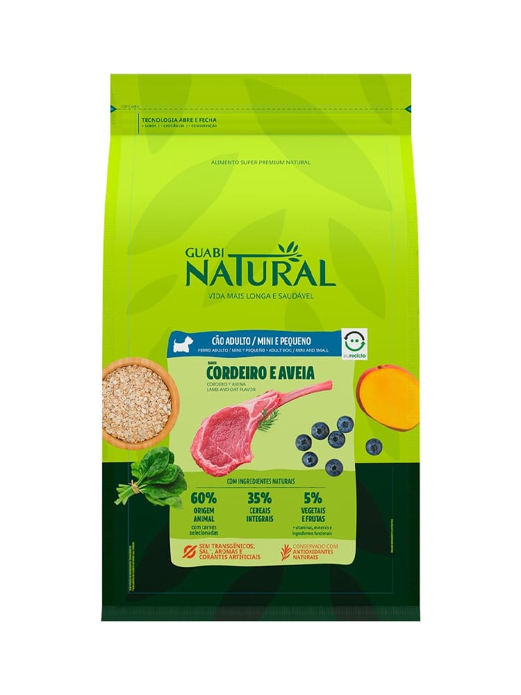 Ração Guabi Natural Cão Adulto Mini Pequeno Cordeiro e  Arroz 10,1kg